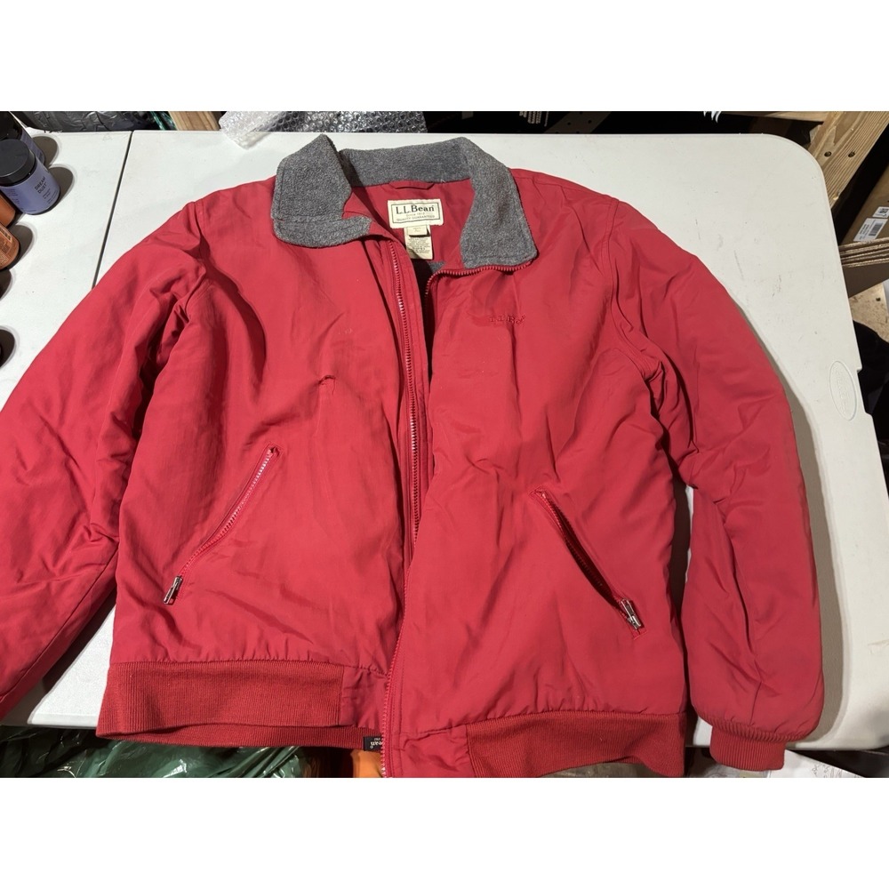 LL Bean Mens Fleece Lined Bomber Jacket L Burnt Orange Full‎ Zip